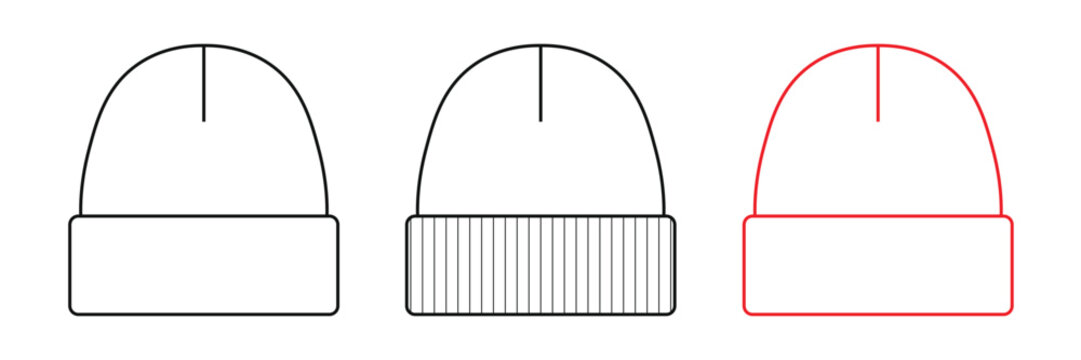 Beanie Hat Knit Stocking Cap Mockup Blank, white and Red color variant Vector art illustration