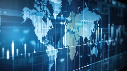 Global Finance & Technology: World Map with Digital Business Data