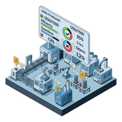 Obraz premium Automated Factory Production Line with Real-time Monitoring Display.
