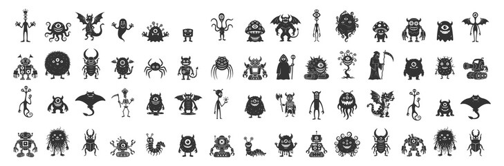 Monster Icons, One Eye Character Design, Hand Drawn Line Art