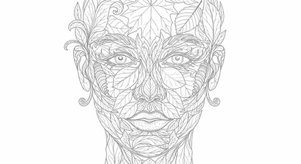 a-face-made-of-leaves-line-art