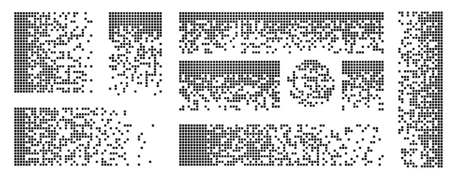 Pixel disintegration shape PNG. Modern pixel pattern with dots creating dynamic digital background. Abstract mosaic texture for tech graphics, geometric designs