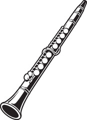 Clarinet Woodwind Musical Instrument Black and White Line Art Illustration © chien