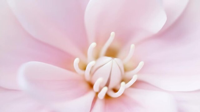 Close up of delicate pink flower petals and central stamen structure