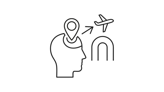 Travel destination planning with location marker and airplane