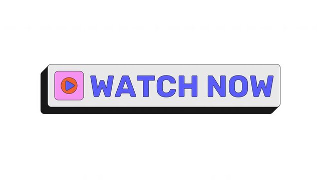 Watch now modern clickable button animation. Prompt to instant view video, livestream. Media play. Live stream. Animated UI element. Web interface call-to-action. Colorful micro interaction