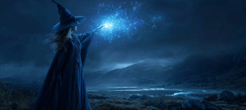 Witch doing spell magic. Generative AI technology.