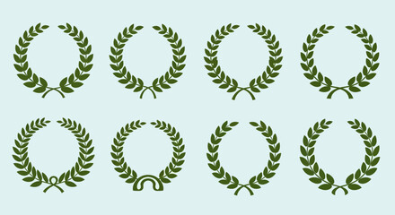 Collection of green laurel wreath illustrations on light background. © Abhinaya Project
