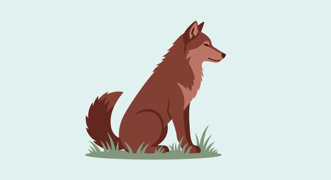 Illustration of a brown wolf sitting in the grass.