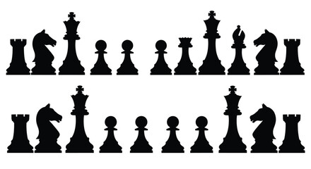 Two rows of chess pieces arranged in a formation silhouette © DS