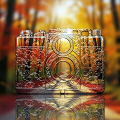 Vintage Gold Camera With Autumn Reflection