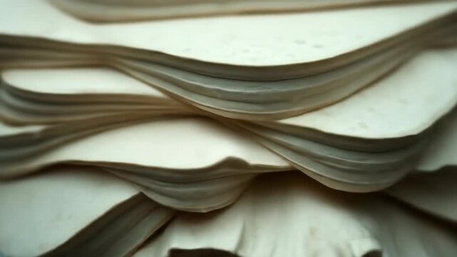 Close up of paper stack with delicate texture and soft lighting