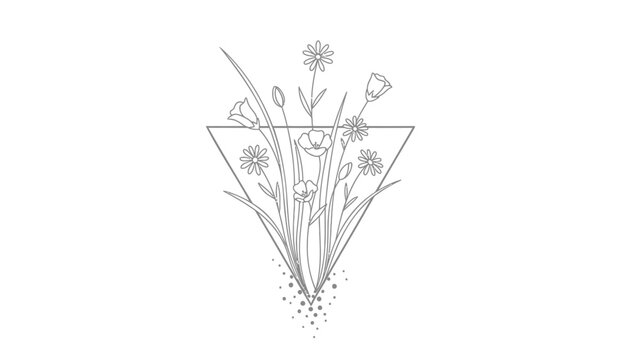 Vector floral arrangement in triangle vase, line art, for illustration or graphic design, isolated on transparent background, png