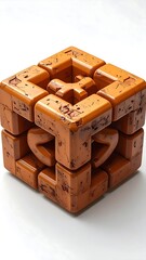 A 3D rendered orange cube with intricate details and patterns on its surface