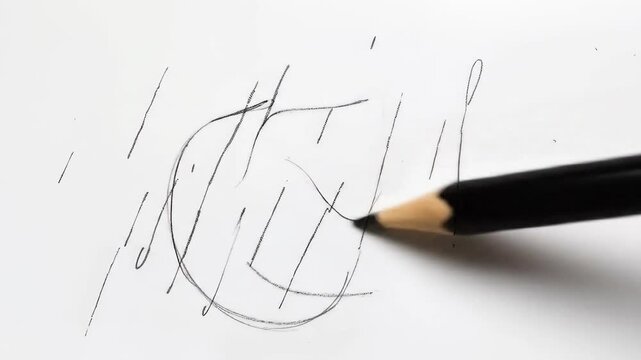 Close up of pencil drawing lines on white paper artistic creative concept