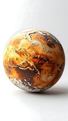 A 3D rendered planet with a predominantly orange and brown surface