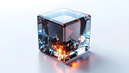 A 3D rendering of a cube with fire inside