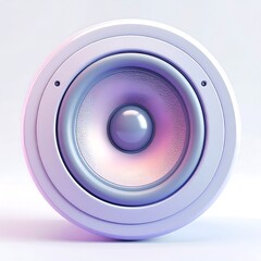 A 3D-rendered speaker with a purple and pink gradient