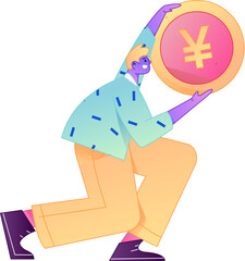Obraz premium Professional sketch illustration of a figure holding a gold coin, depicting its body movements. 