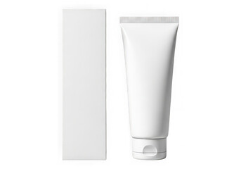 White cosmetic tube and packaging for skincare product isolated on transparent background