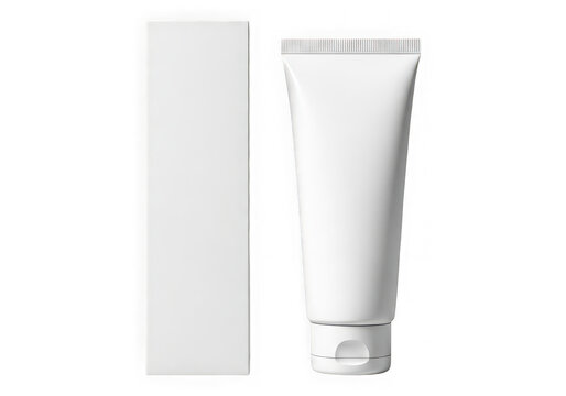 White cosmetic tube and packaging for skincare product isolated on transparent background