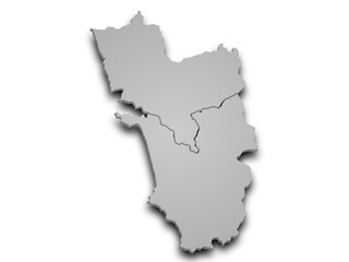 3d Goa Map, 3D Map of Goa state India.