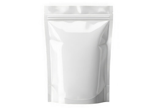 White resealable plastic pouch packaging template isolated on transparent background