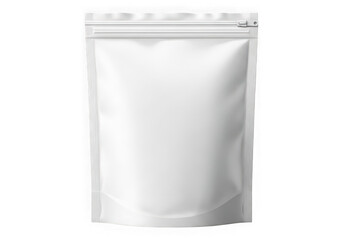 White packaging pouch with ziplock closure isolated on transparent background