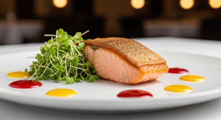 breakfast with fried eggs and salmon