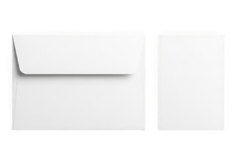 White envelope and blank paper side by side, isolated on transparent background