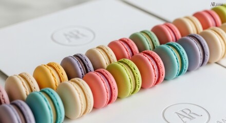 colorful macaroons on white background