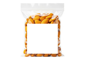 Clear plastic bag filled with crunchy cheese puffs isolated on transparent background