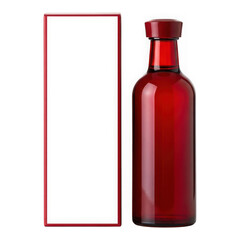 Red glass bottle with cap and empty label placeholder isolated on transparent background