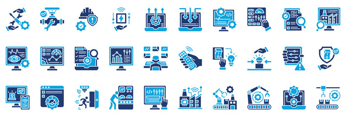 Factory Control Icon Collection Set. Glyph Color Style Icon Vector Illustration.