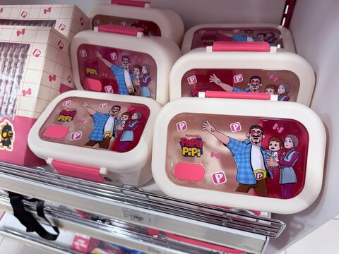 Rawang, Selangor, Malaysia - &lrm;January 28, 2026 - Papa Zola lunch boxes displayed on a retail shelf for back to school use.