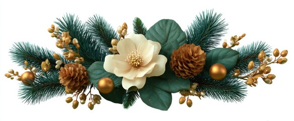 Obraz premium cozy winter floral centerpiece featuring pine boughs and decorative touches for holiday cheer