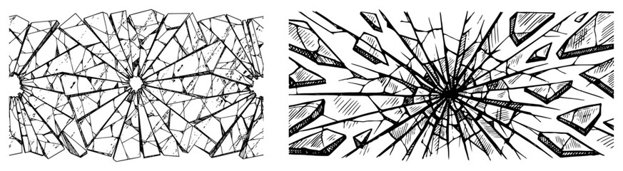 Obraz premium Broken glass vector banners with shattered window cracks and fragments