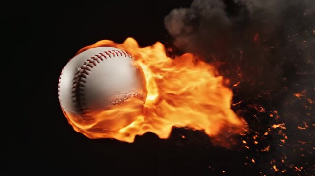 Baseball on Fire - A Fiery Fastball in Motion.