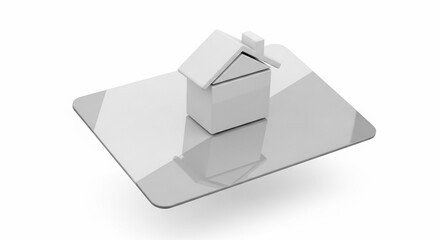 White Paper House Model on Glass Surface.