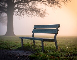 Fototapeta premium Leere Parkbank im Morgendunst