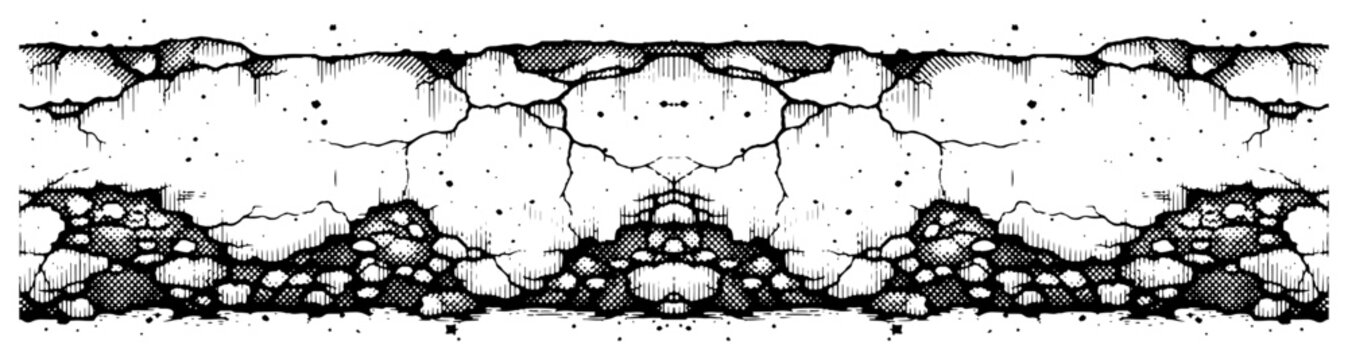 Horizontal cross section illustration of rocky ground layers with stones and soil