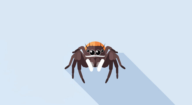 A cartoon spider on a light blue background with a long shadow