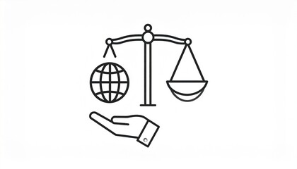 Fototapeta premium Balance justice law concept with globe scales and judge gavel vector illustration