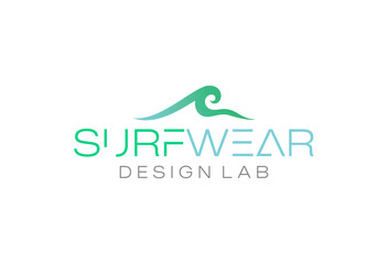 Modern surf wave logo design for outdoor apparel and adventure sports branding