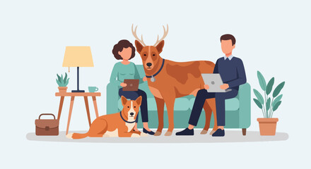 Plakat Casual work from home with pets, people, and plants