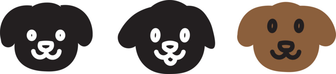 Fototapeta premium Cute cartoon dog faces with different expressions in a simple. dark background