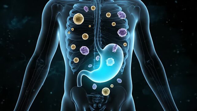 Human Digestive System Visualization Medical Animation Showing Organs Like Stomach Intestines and Internal Body with