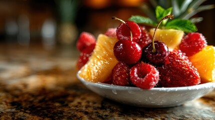 A delightful arrangement of fresh fruits in a bowl captures the essence of health and vitality, perfect for showcasing nature's bounty in a vibrant culinary setting.