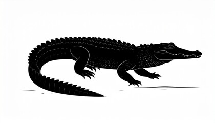 Obraz premium Alligator Silhouette with Open Mouth – Black and White Animal Illustration