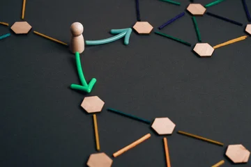 Fotobehang Natuur Park Business decision making concept with individual choosing direction in complex network and strategic path  © Lomb